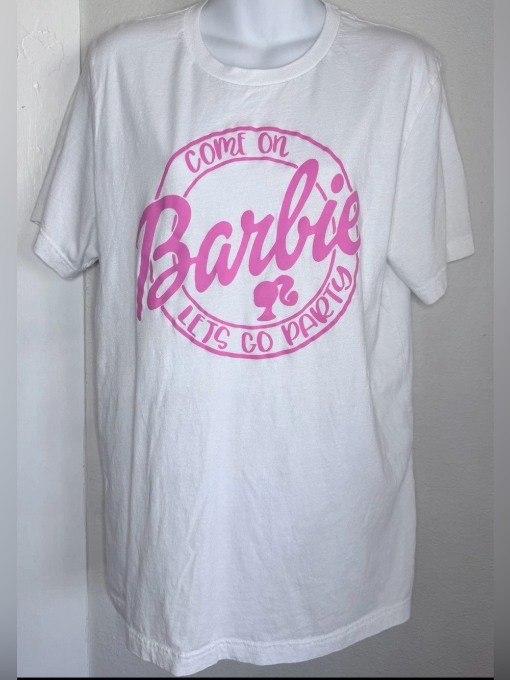 Barbie white pink logo short sleeve T-Shirt women XL